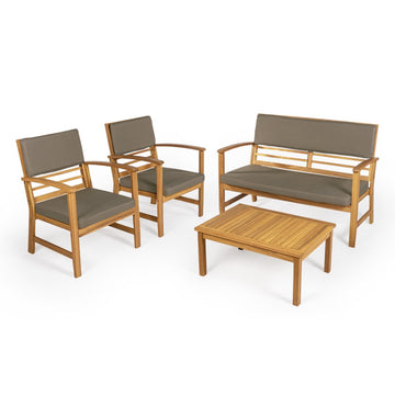 Barclay 4-Piece Modern Coastal Acacia Wood Conversation Outdoor Patio Set with Cushions - JONATHAN Y